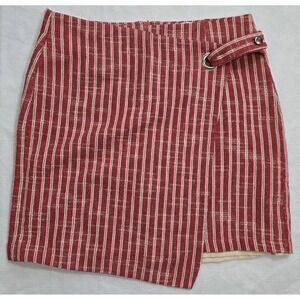 Faux Wrap mini skirt Large redwhite stripe asymmetrical boho coastal cottagecore